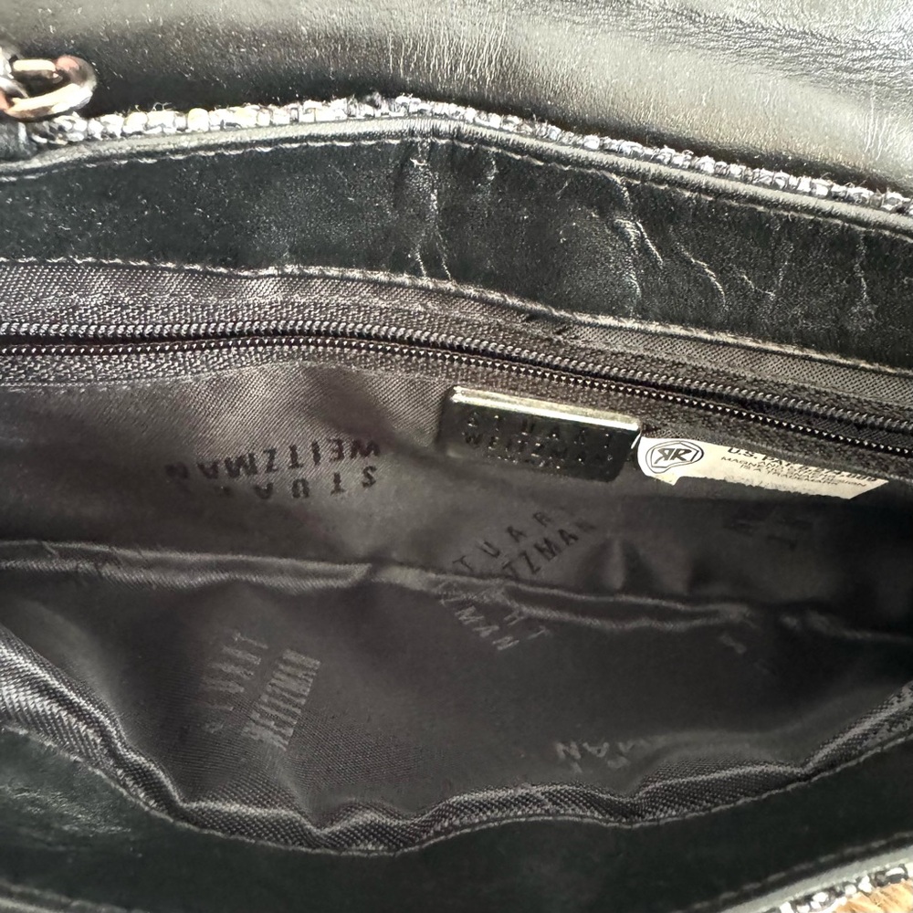 NEW Stuart Weitzman Tweed Rhinestone Flap Bag Grey Small Shoulder Bag Clutch - Picture 15 of 15